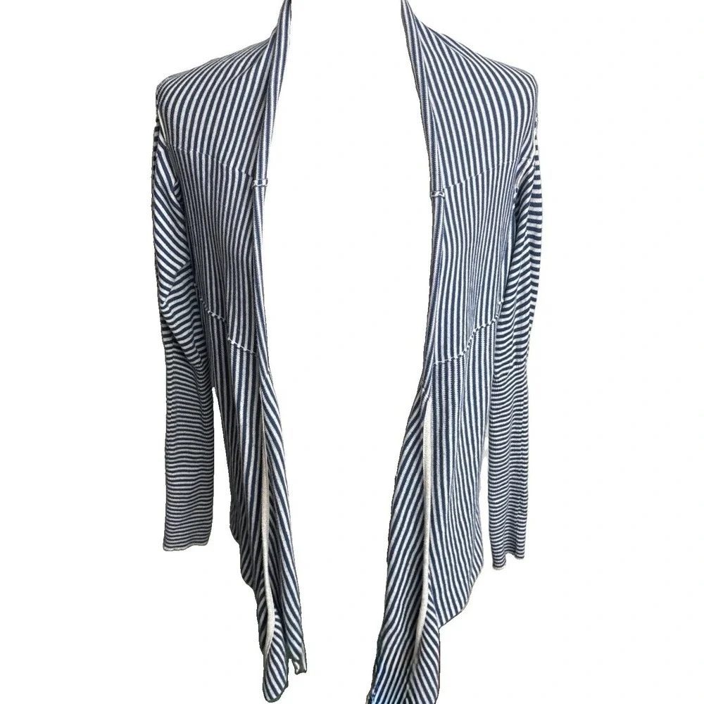 Free People Striped Open Cardigan Sweater Womens Small Lightweight Blue White